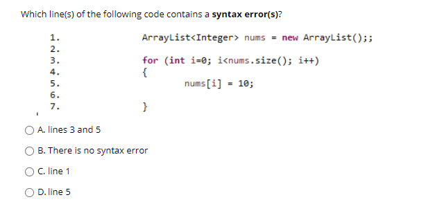 Solved Which line(s) of the following code contains a syntax | Chegg.com