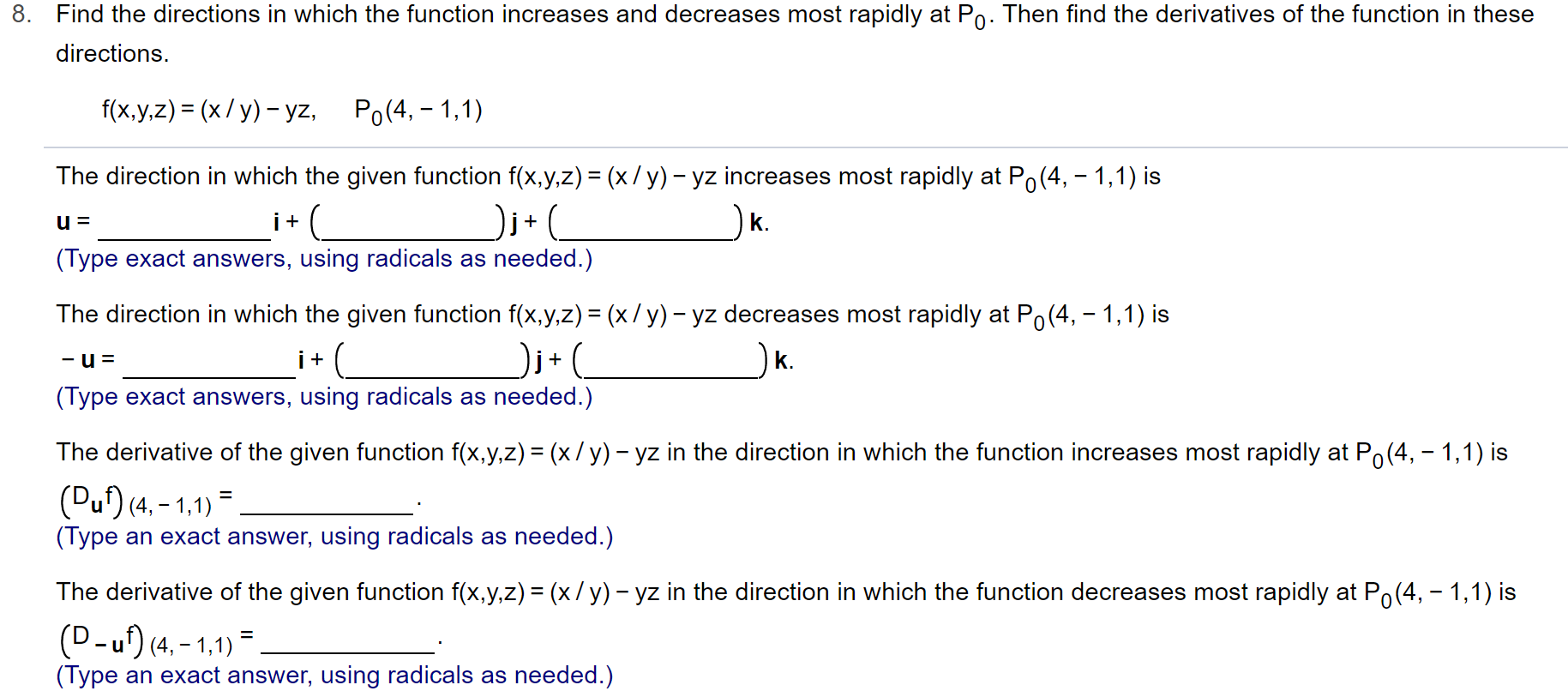 Solved these 8. Find the directions in which the function | Chegg.com