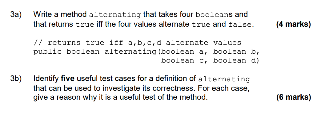 Solved 3a) 3b) Write a method alternating that takes four | Chegg.com