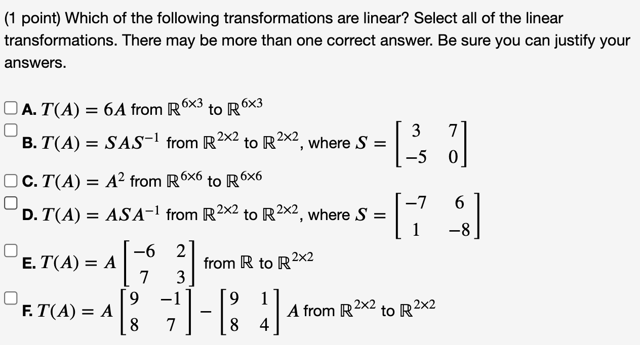 Solved (1 Point) Which Of The Following Transformations Are | Chegg.com