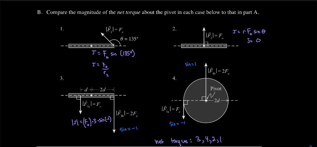 Solved B. Compare the magnitude of the net torque about the | Chegg.com