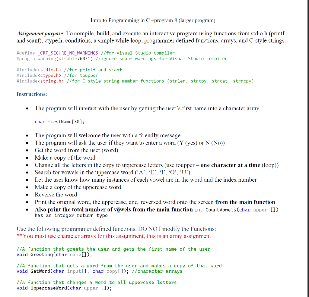 Solved Intro to Programming in C-program 8 (larger program) | Chegg.com