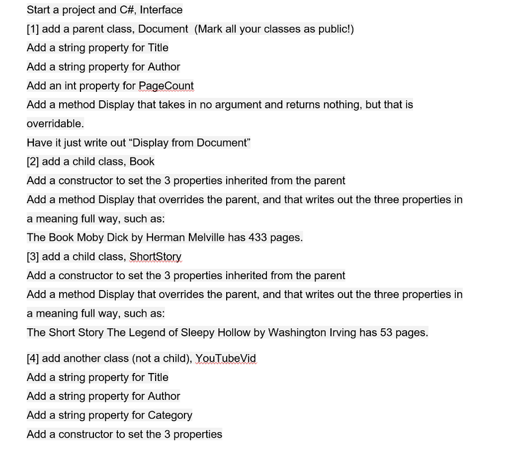 Solved Start a project and C, Interface [1] add a parent