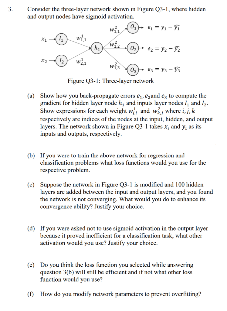 Solved 3. Consider the three-layer network shown in Figure | Chegg.com
