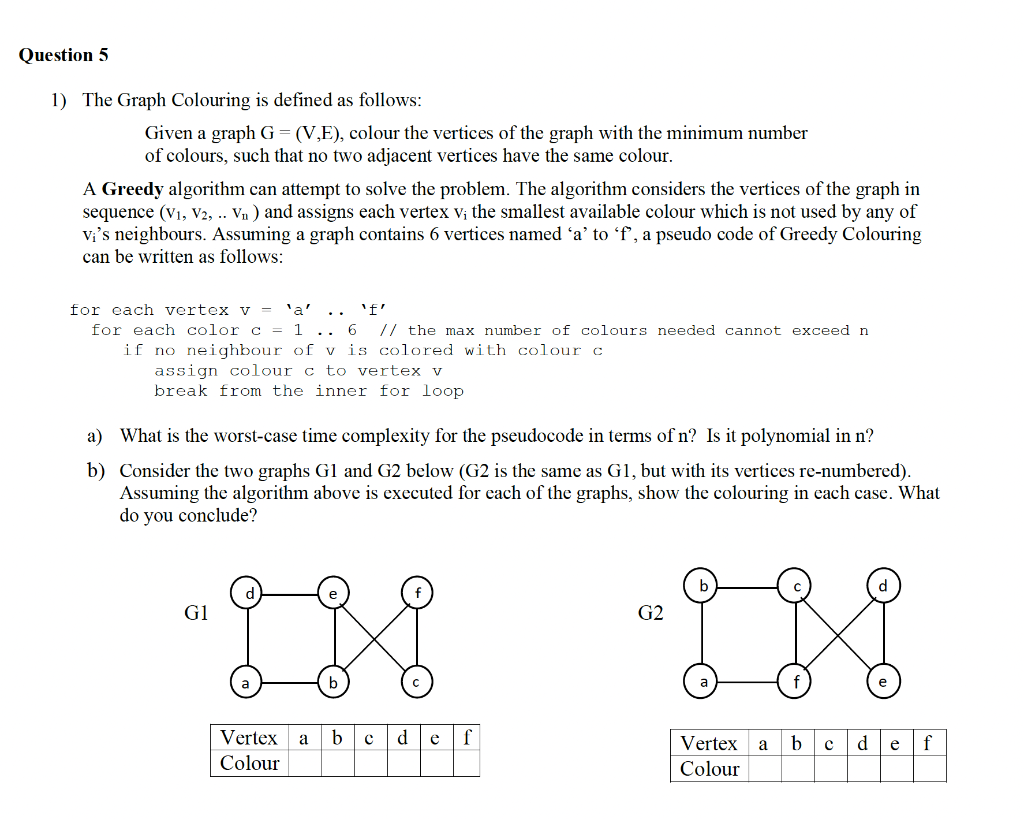 Solved 1) The Graph Colouring is defined as follows: Given a | Chegg.com