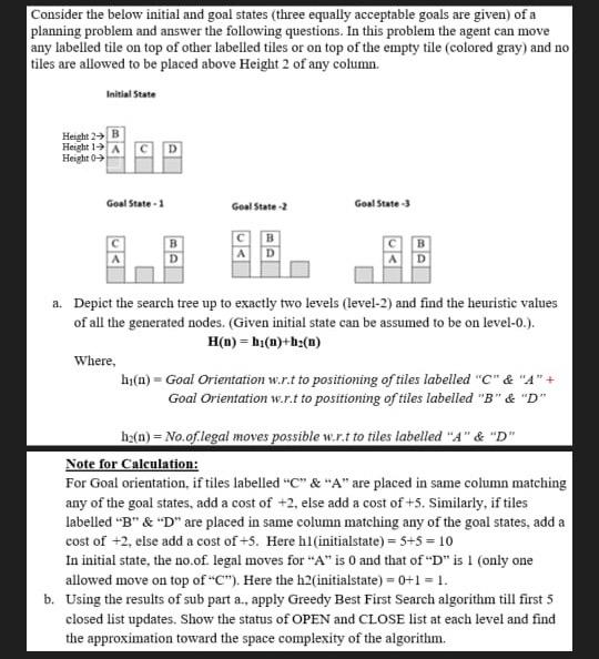 Solved Consider the below initial and goal states (three | Chegg.com