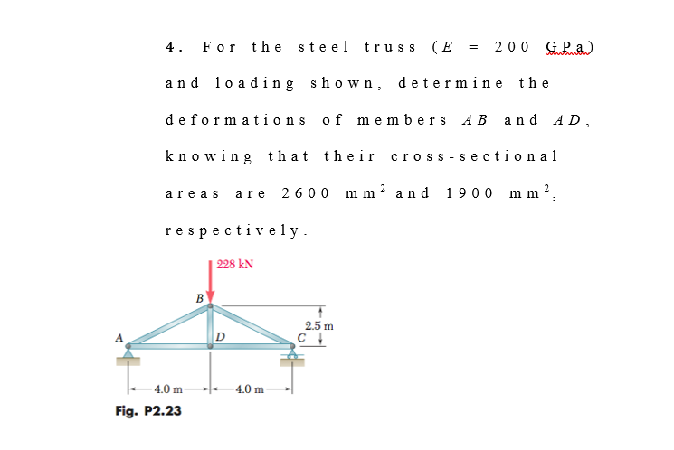 4 For The Steel Truss E 200 Gpa And Loading Chegg 