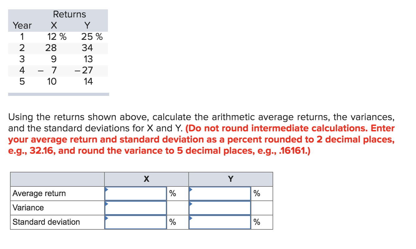 Solved Year 2 3 4 5 Returns Hү 12 25 28 34 9 13 7 Chegg Com