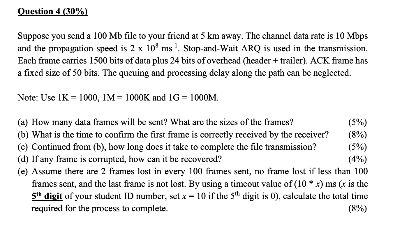 Solved Question 4 30 Suppose You Send A 100 Mb File To Chegg Com