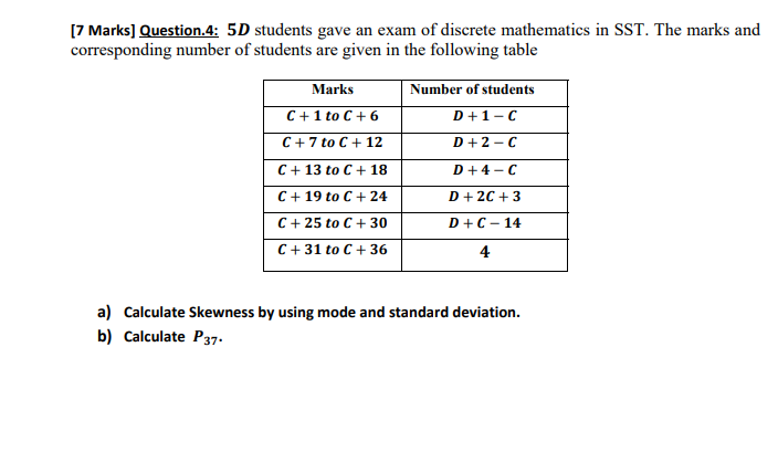 Solved [7 Marks] Question.4: 5D students gave an exam of | Chegg.com
