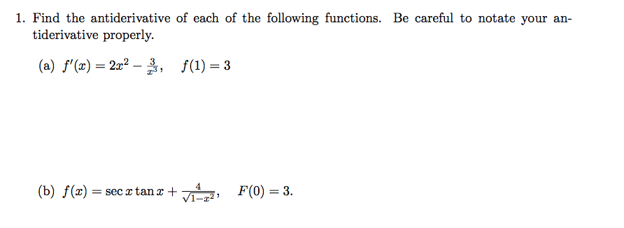 Solved 1 Find The Antiderivative Of Each Of The Followin Chegg Com