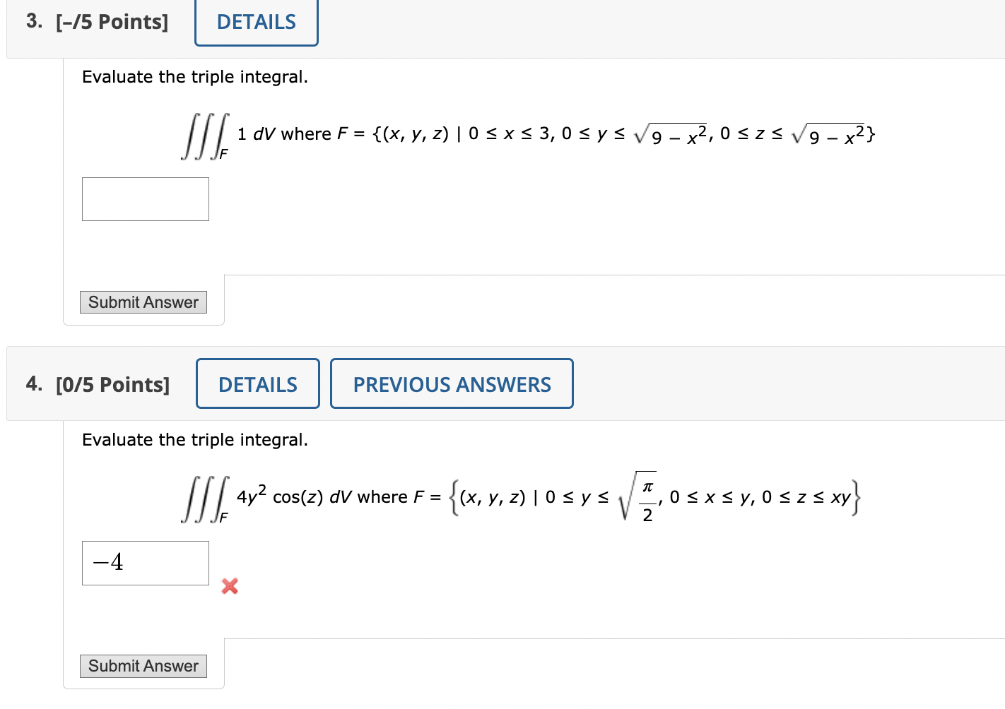 Solved Evaluate the triple integral. ∭F1dV where | Chegg.com