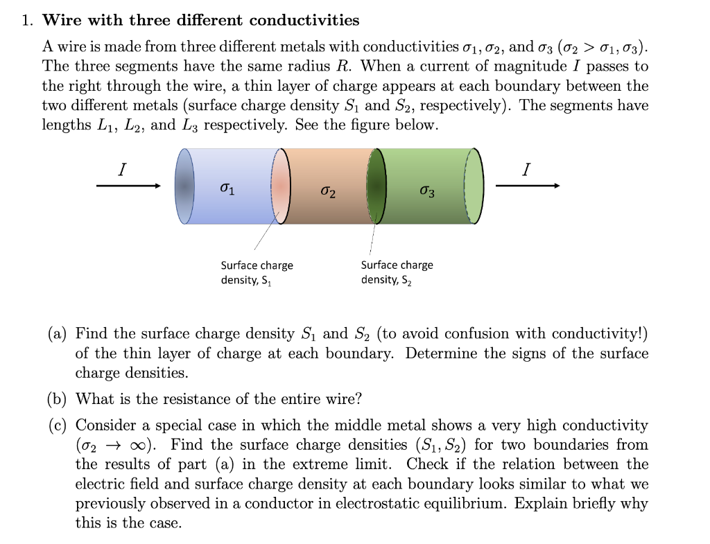Solved 1. Wire with three different conductivities A wire is | Chegg.com