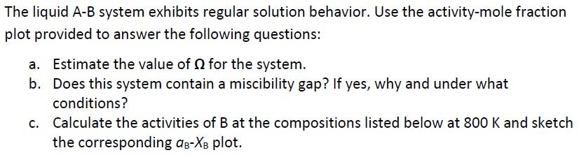 The liquid A-B system exhibits regular solution | Chegg.com