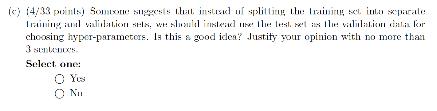 Solved 4. (4/11 points) Assume we have a training set and a | Chegg.com