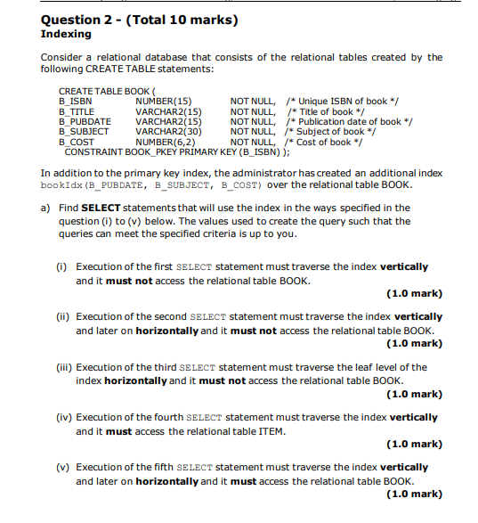 Solved Question 2 - (Total 10 marks) Indexing Consider a | Chegg.com