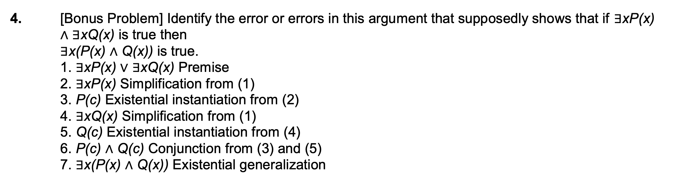 Solved 4. [Bonus Problem] Identify the error or errors in | Chegg.com