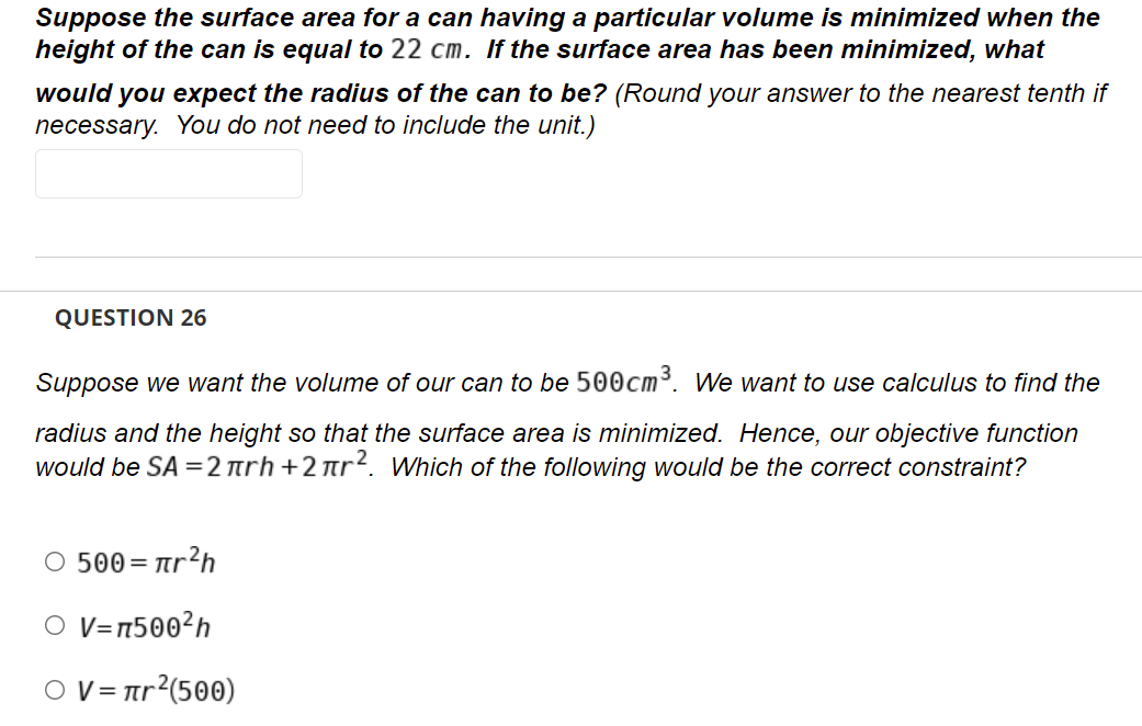 Solved Suppose the surface area for a can having a Chegg