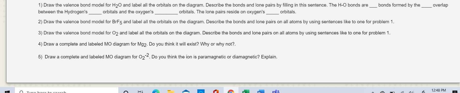 Solved bonds formed by the overlap 1) Draw the valence bond | Chegg.com