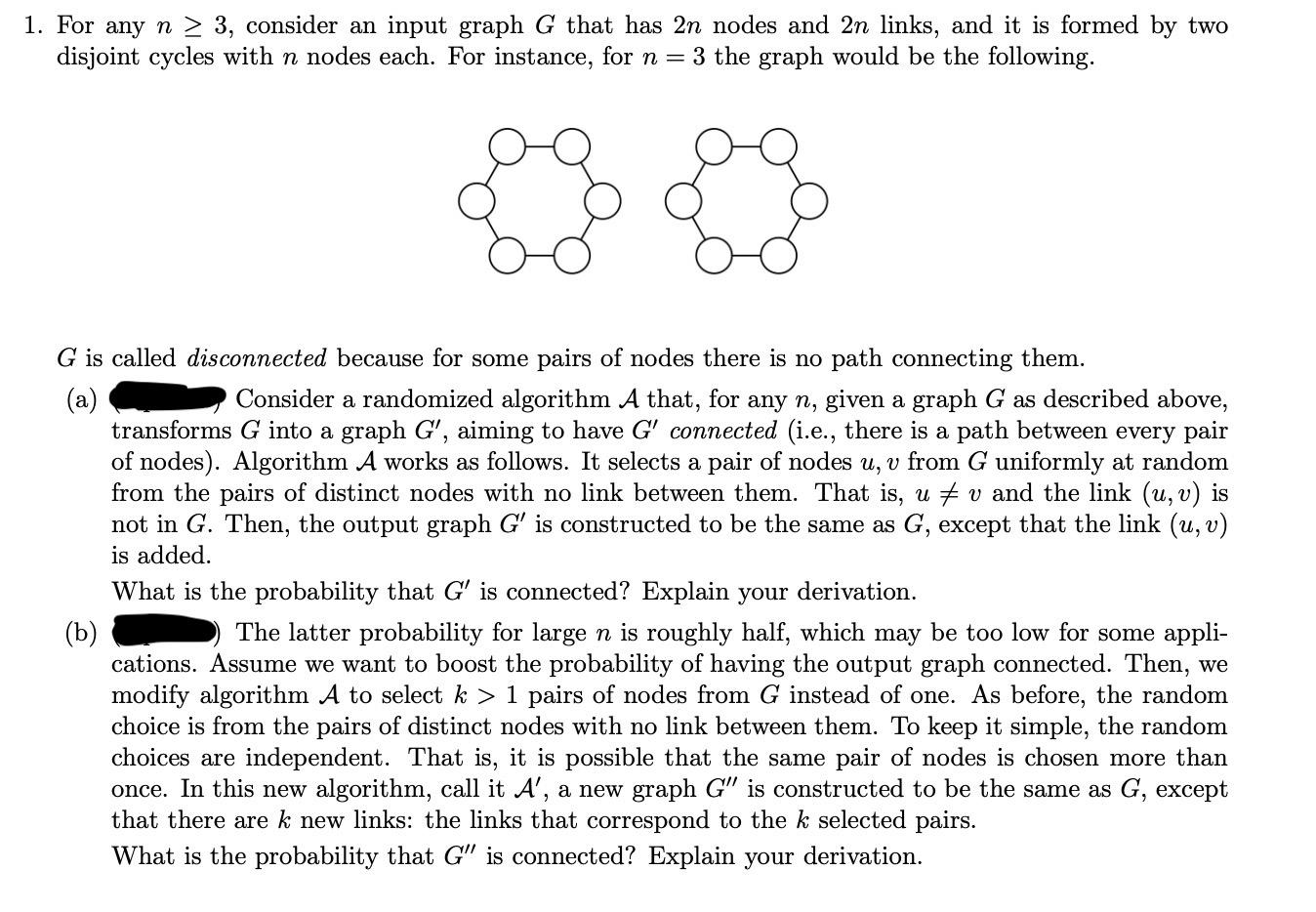 1. For any n > 3, consider an input graph G that has | Chegg.com