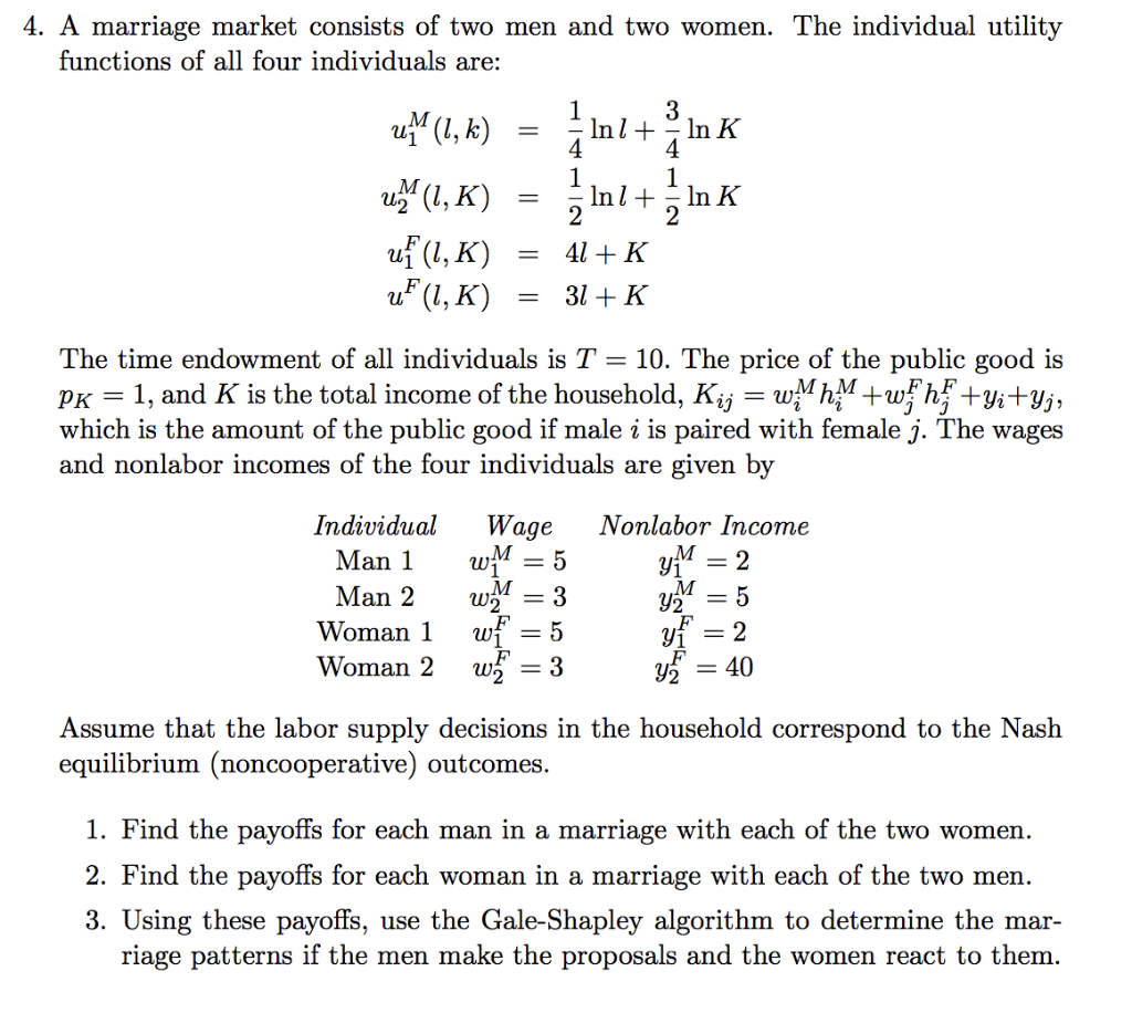 4 A Marriage Market Consists Of Two Men And Two W Chegg Com