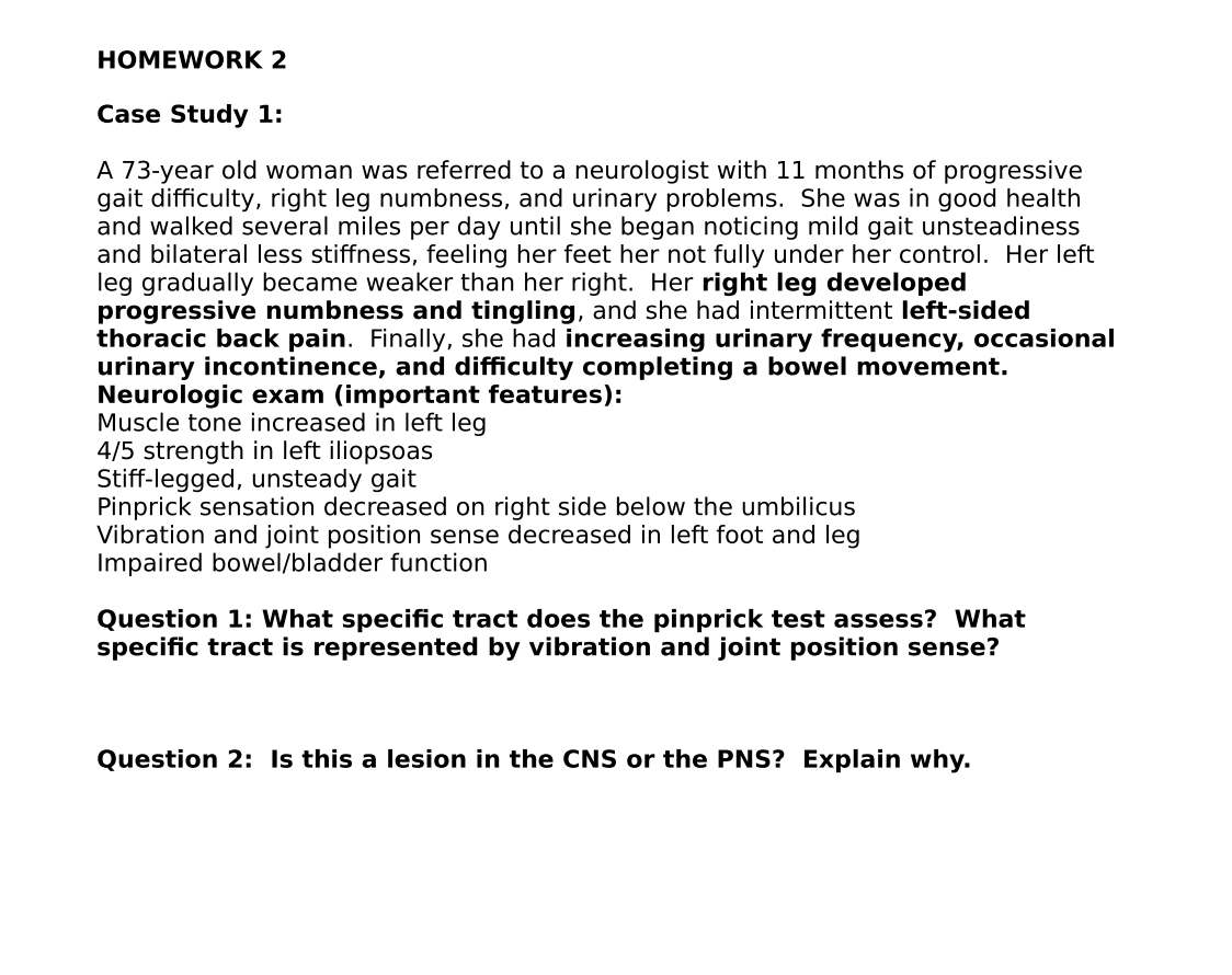 Solved HOMEWORK 2 Case Study 1: A 73-year old woman was | Chegg.com