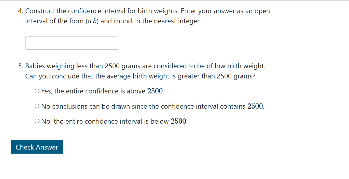 Solved The table below contains the birth weights in grams | Chegg.com