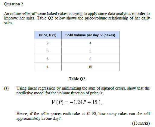 Solved Question 2 An online seller of home-baked cakes is | Chegg.com