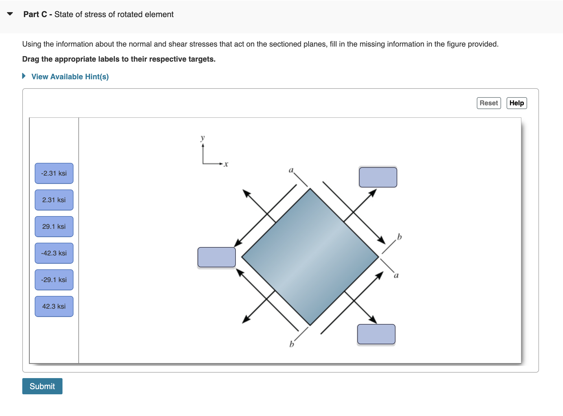 Solved \r\n\r\nPart B - Normal and shear stress on element | Chegg.com