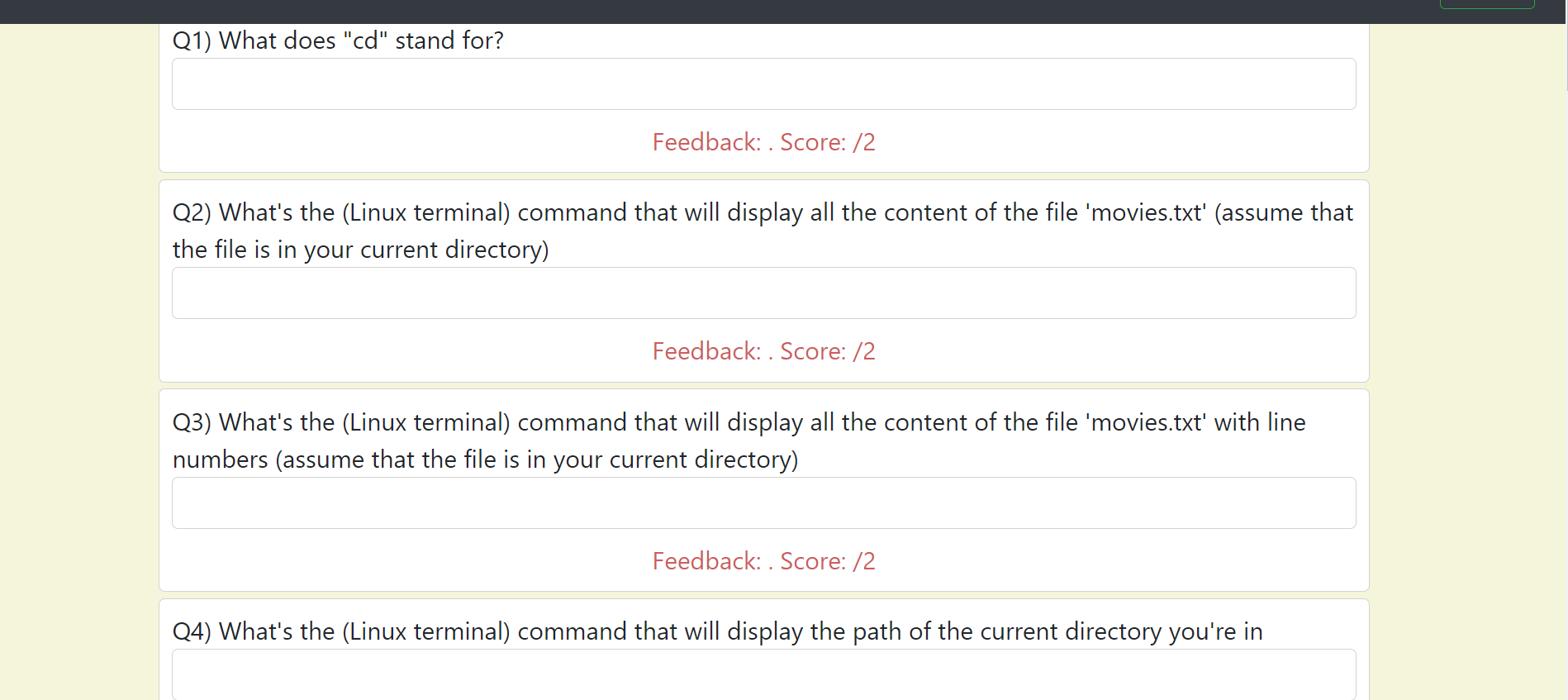 Solved Q1) What does "cd" stand for? Feedback . Score /2