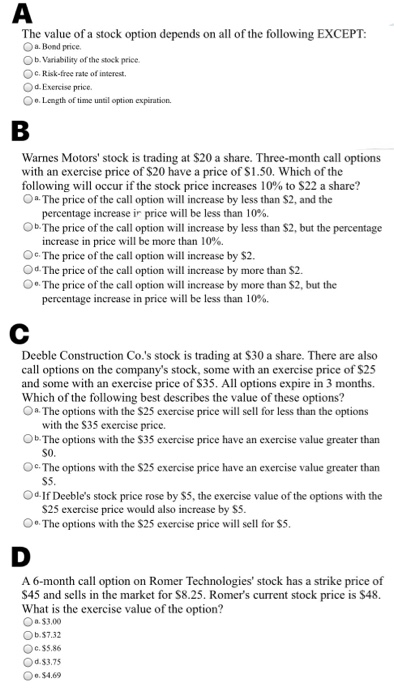 Solved The value of a stock option depends on all of the | Chegg.com