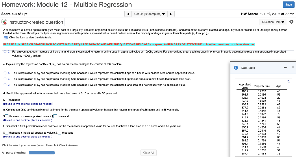 Solved Homework: Module 12 - Multiple Regression Save Score: | Chegg.com