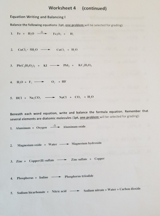 Solved Worksheet 4 (continued) Equation Writing and | Chegg.com