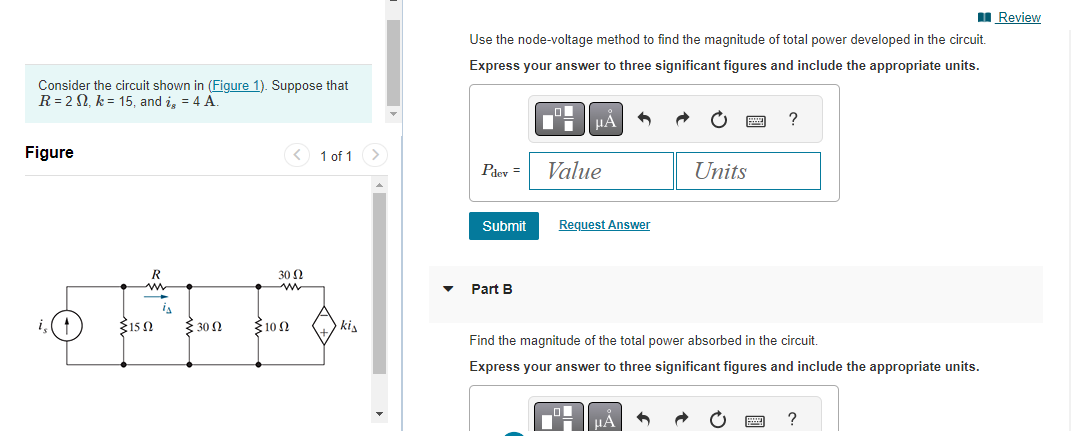 Use the node-voltage method to find the magnitude of total power developed in the circuit. Express your answer to three signi