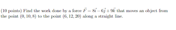 Solved (10 points) Find the work done by a force F = 81 – 63 | Chegg.com