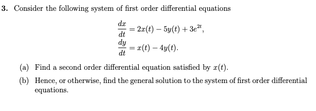Solved 3. Consider the following system of first order | Chegg.com