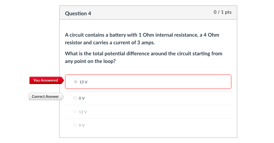 Solved Question 4 0/1 pts A circuit contains a battery with | Chegg.com