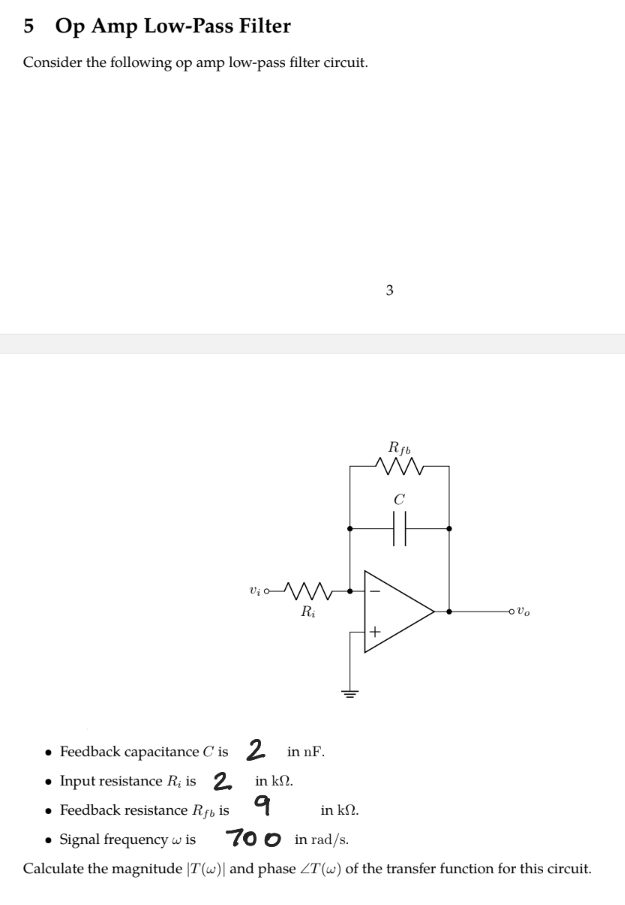 Solved 5 ﻿Op Amp Low-Pass FilterConsider the following op | Chegg.com