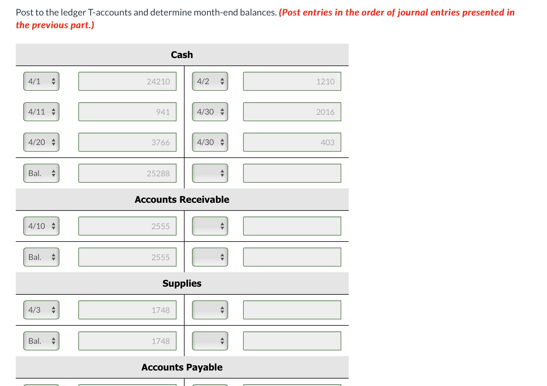 Solved Post to the ledger Taccounts and determine monthend