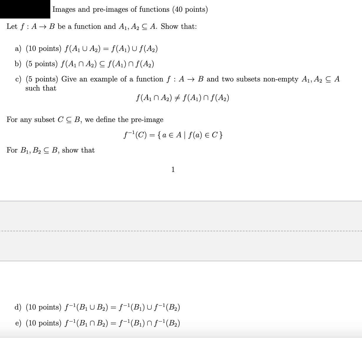 Solved Images and pre-images of functions (40 points) Let | Chegg.com