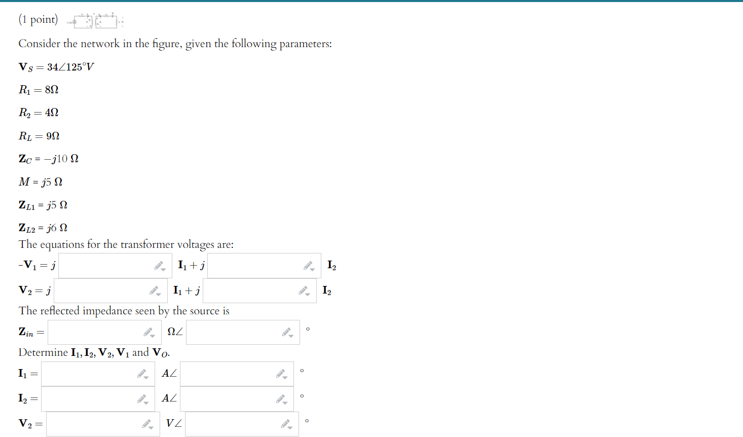 Solved (1 point) Consider the network in the figure, given | Chegg.com