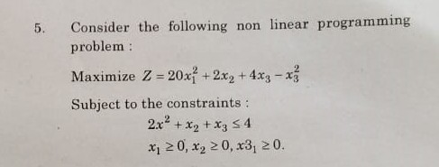 Solved 5. Consider the following non linear programming | Chegg.com