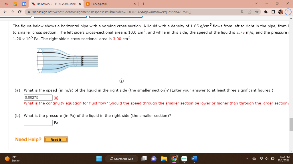 Solved The figure below shows a horizontal pipe with a | Chegg.com