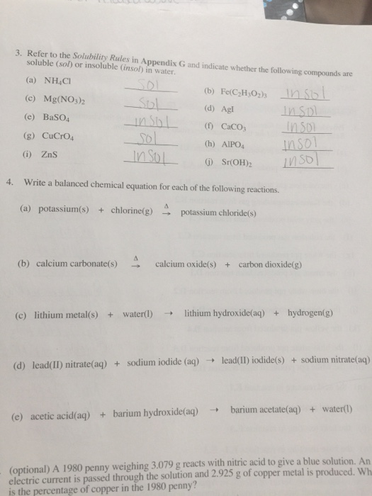 Solved Refer To The Solubility Rules In Appendix G And 