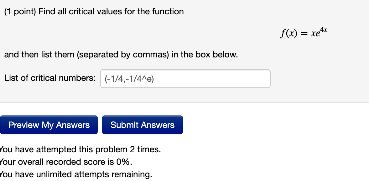 Solved (1 point) Find all critical values for the function | Chegg.com