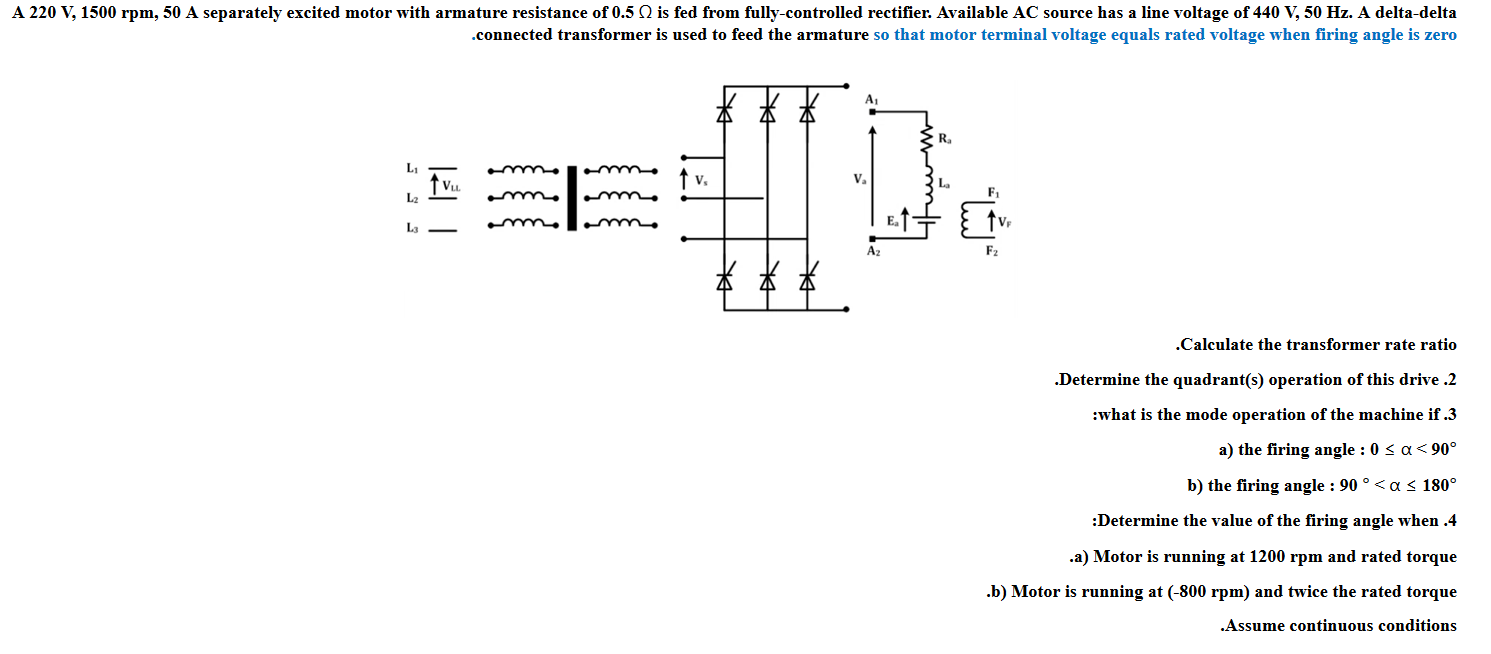 Solved A 220 V, 1500 rpm, 50 A separately excited motor with