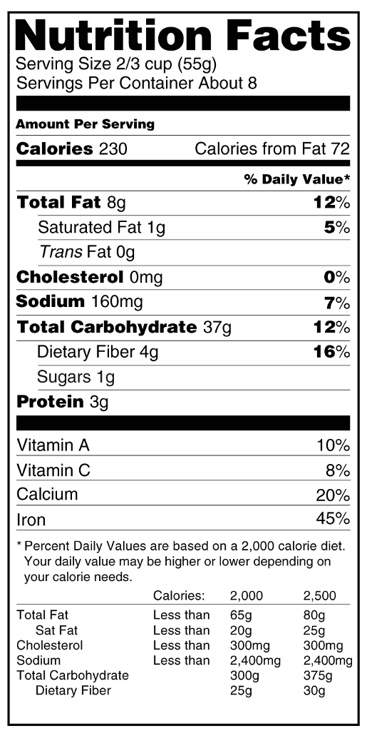 Solved Nutrition Facts Serving Size 2/3 cup (55g) Servings | Chegg.com