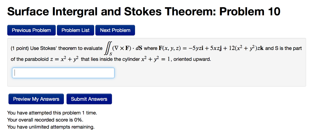 Stokes Theorem Example Problem Solved Surface Intergral and Stokes Theorem: Problem 10 | Chegg.com