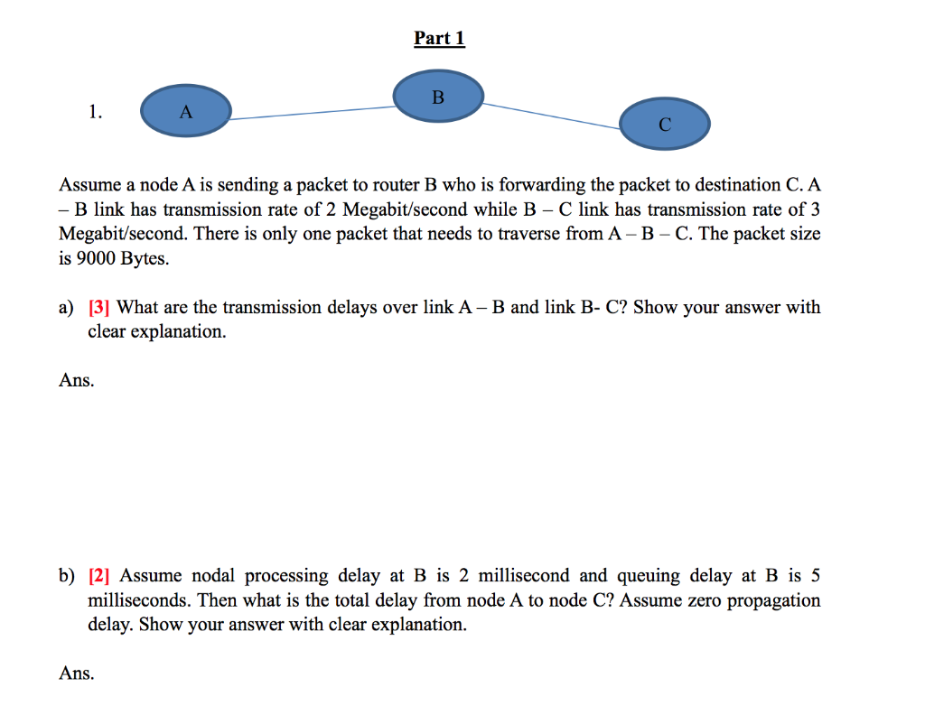 Solved Part 1 B 1. A Assume a node A is sending a packet to | Chegg.com