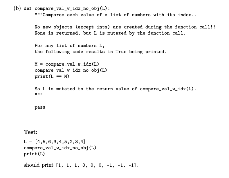Solved 1. (a) def compare_val_w_idx(L): 